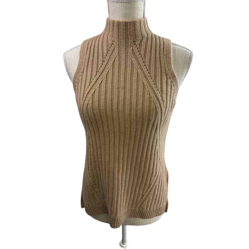 Intermix Cashmere Wool Sweater Sleeveless Mock Neck Beige Sz P